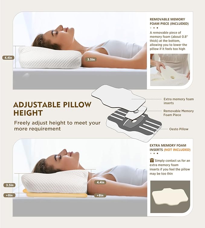 Osteo Cervical Pillow for Neck Pain Relief, Hollow Design Odorless Memory Foam Pillows with Cooling Case, Adjustable Orthopedic Bed Pillow for Sleeping, Contour Support for Side Back Stomach Sleepers