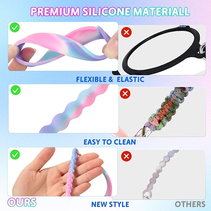 2PCS Water Bottle Handle - Strap Carrier Soft and Durable Silicone Water Bottle Sling Fits Most 8-40oz Bottles(1+5)