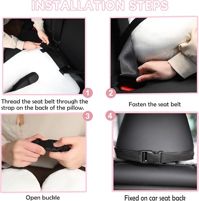 Kids Travel Pillow for Car Seat with Hand Muff, Cartoon Neck & Headrest Seat Belt Pillow for Car Road Trips Long-Distance Travel Sleeping Pillow for Adults and Children, Dark Gray