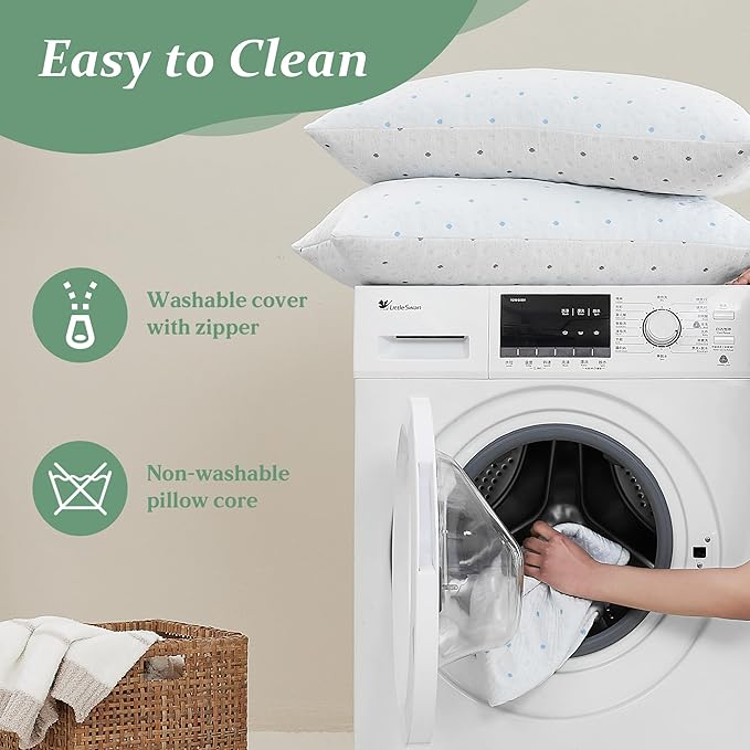 Cooling Standard Pillows Set of 2 Adjustable Height & Firmness Shredded Memory Foam Bed Pillows for Sleeping with Soft Cover Sleeping Pillows for Adults for Side Back Stomach Sleeper