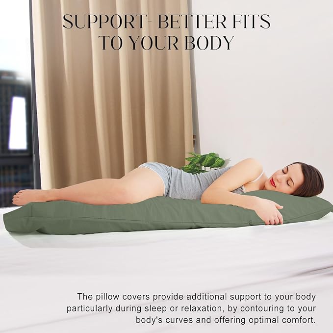 Soft Body Pillow Cover/Pillowcases 60 x 21 Inch, WINKAURA Premium Unique Long Pillow Case for Bed Fits 54x20 Pillow, Envelope Closure, Army Green