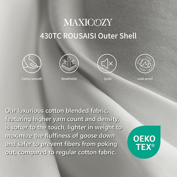 MAXICOZY Luxury Hungarian Goose Down Pillows Standard Size 1 Pack, Medium Firm Bed Pillows for Sleeping, Hotel Pillows, 750 Fill Power, 460 TC Cotton Blend Shell, 20"x26"