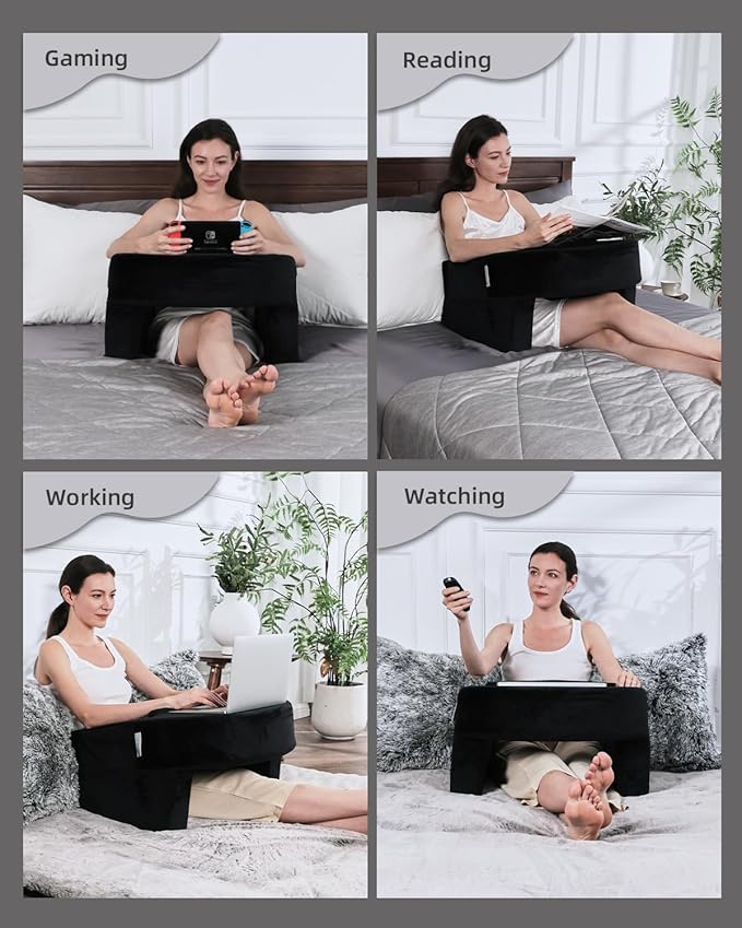 Weighted Idea Reading Pillow for Gaming, Extra Large Arm Rest Pillow for Adult，Lap Desk Pillow Gaming Pillow with 2 Side Pockets for Gaming, Reading, Working Sitting in Bed Floor Sofa (Black)