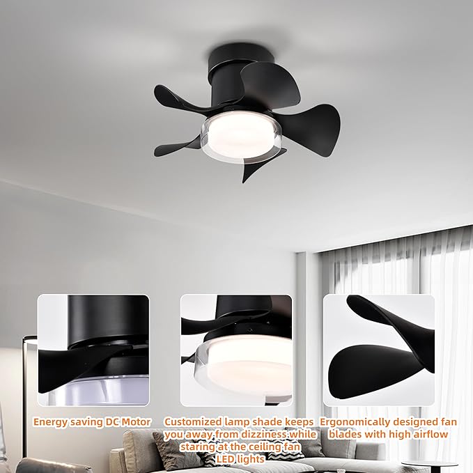 NicBex Ceiling Fan 21 Inch Stylish Design Ceiling Fan with 3 Color Lights Ceiling Fans with 5 Blades and Remote Control Ceiling Fan for Bedroom, Living Room, Matte Black