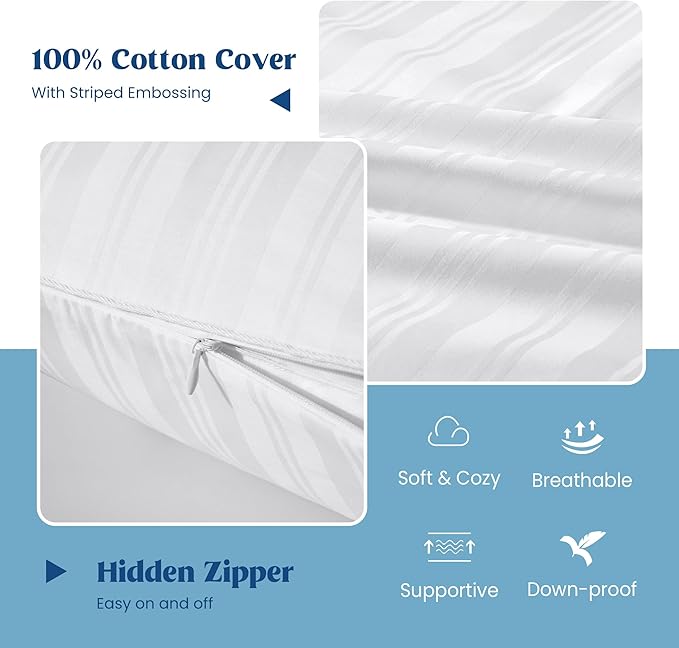 puredown Goose Feather Down Pillows, Bed Pillows for Sleeping with 2 Outer Protectors, Hotel Standard/Queen Pillows Set of 2 (Pack of 2)