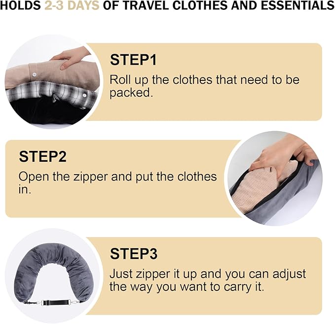 Stuffable Neck Pillow for Travel Stuffable Travel Pillow for Extra Luggage Travel Neck Pillow Stuffable with Clothes Soft Velvet Neck Pillow Cover with Eye Mask Earplugs Storage Bag