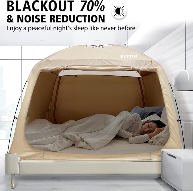Bed Tent Bed Canopy Full Size for Adult and Kids - Portable Sleeping Tents Indoor Dream Tents 70% Blackout with String Light 3 Doors Breathable Privacy Space Tents