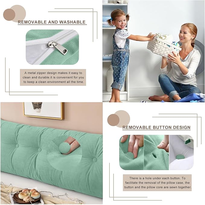 Large Triangular Headboard Pillows Long Backrest Positioning Support Bolster Cushion for Daybed Fluffy Quality Plush Body Wedge Pillow with Removable Cover(Light green-Queen-59x8x20in)