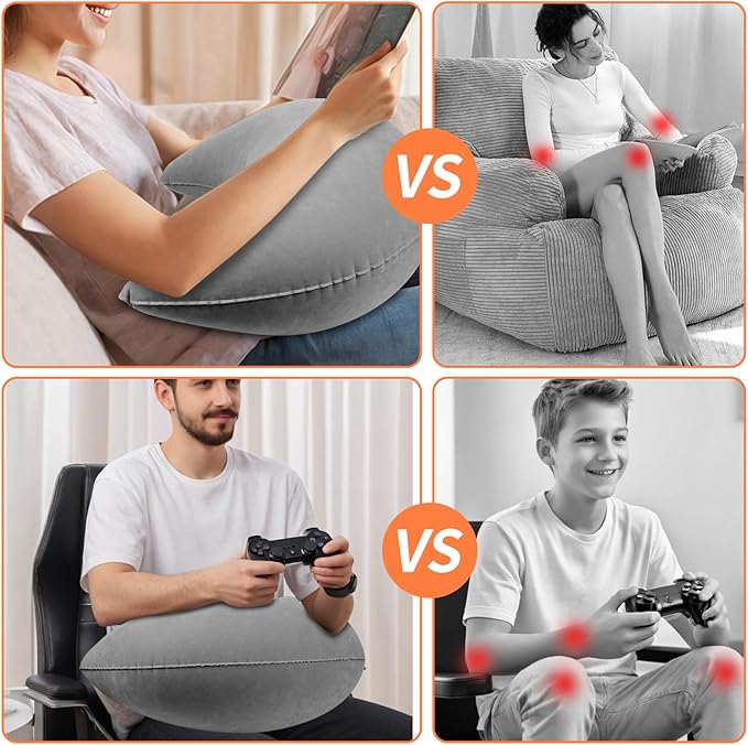 Inflatable Reading Pillow, Rest pillow for sofa &bed,Ergonomic Gaming Lap Pillow, Provides Wrist & Elbow Support, Reduces Shoulder & Neck Pressure