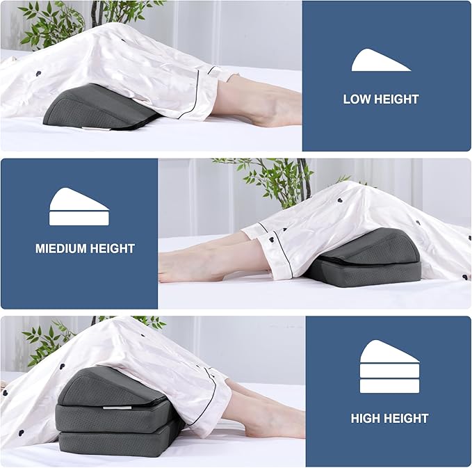 HOMBYS 3-in-1 Adjustable Height Wedge Pillow, 7" Height Leg Knee Pillow for Side Sleepers & Aligns Spine, Supportive Bolster Pillow for Pregnancy Relieves Pressure Hip Leg Elevation, 22", Dark Grey