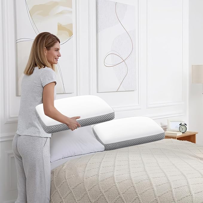 Cooling Bed Pillows for Sleeping, Memory Foam Bed Pillows Queen Size, Gel Pillow for Sleepers Cool Pillow for Side Back and Stomach Sleepers, Cold Pillow, Supportive