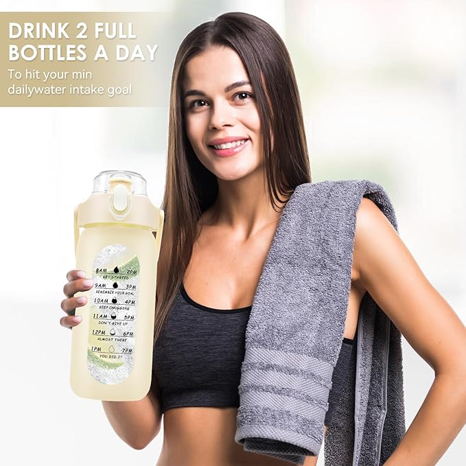 32 oz Glass Water Bottle with Time Marker - 1000ml Large Sports Motivational Water Bottles with Handle & Silicone Case, 1 Liter Leak-proof Measured Drinking Bottle for Gym Fitness Workout (White)