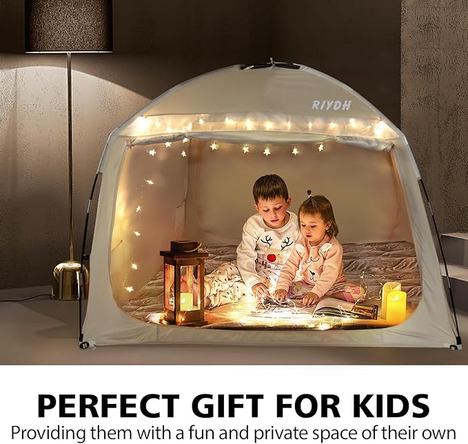 Bed Tent Bed Canopy Queen Size for Adult and Kids - Portable Sleeping Tents Indoor Dream Tents 70% Blackout with String Light 3 Doors Breathable Privacy Space Tents