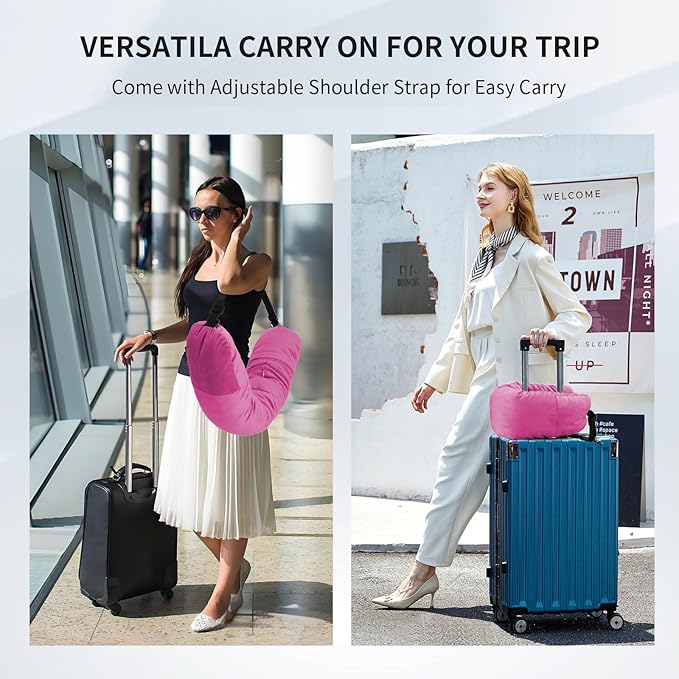 Stuffable Travel Pillow for Extra Luggage, Travel Neck Pillow Stuffable with Clothes, Stuffable Neck Pillow for Travel, Velvet Travel Neck Pillow Storage Bag, Fillable Luggage Pillow (Strong Pink)