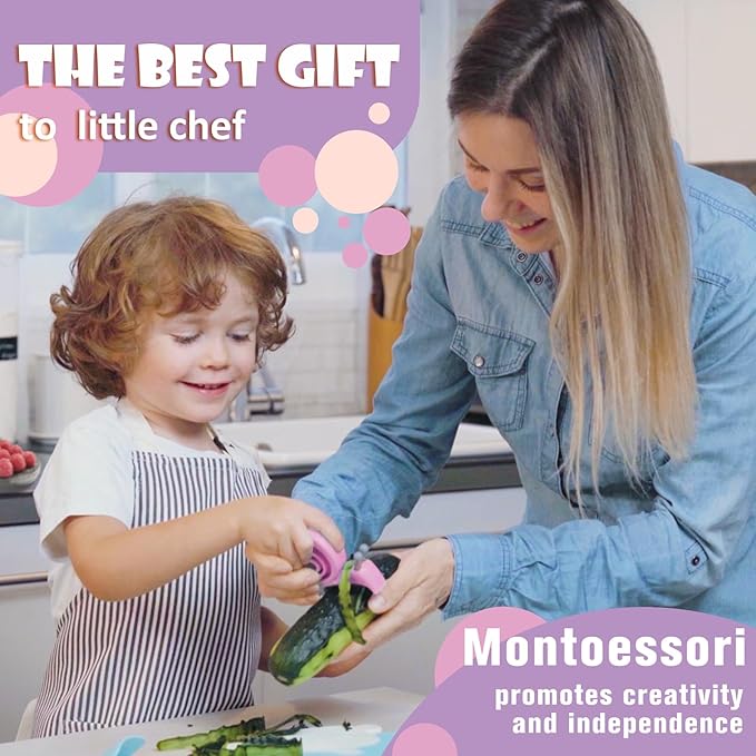 Kids Cooking and Baking Sets Real 23PCS, Toddler Chef Knife Set with Cutting Board and Peeler, BPA-free, Food Grade Child Safe Kitchen Tool for Meal Prep (Purple)