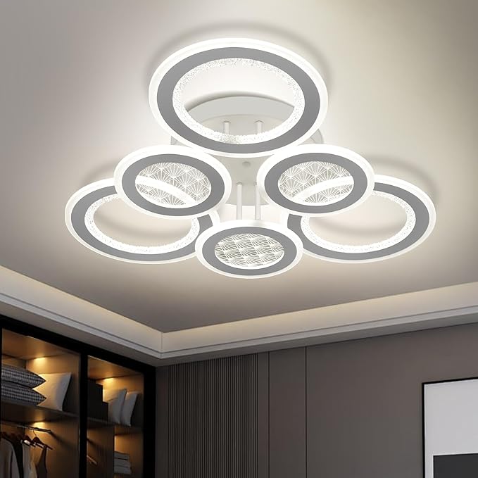 Modern LED Ceiling Light,Dimmable 3000K-6500K 3 Colors Flush Mount Ceiling Lights Fixtures 6 Rings 139W Remote LED Ceiling Lighting for Living Room,Dining Room,Kitchen,Bedroom,Office