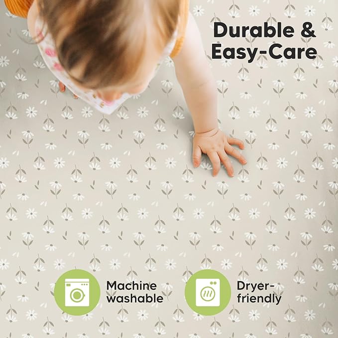 2-Pack Mini Crib Sheets Fitted, Pack and Play Sheets - Organic Cotton Pack N Play Sheets for Pack and Play Mattress, Playard Baby Crib Sheets, Jersey Crib Sheets Neutral for Boys, Girls (Daisies)