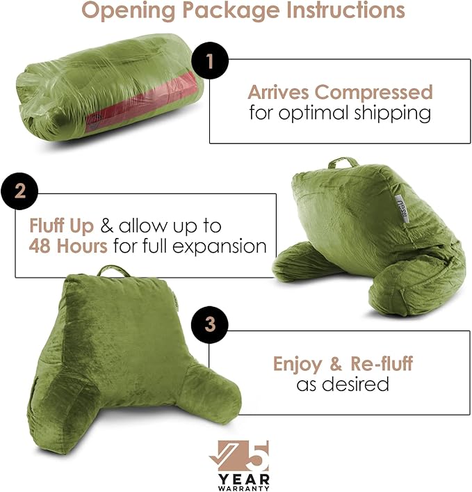 Nestl Reading Pillow for Kids, Small Bed Pillow, Back Pillow for Sitting in Bed, Memory Foam Chair Pillow, Reading & Bed Rest Pillows, Calla Green Back Pillow for Bed, Arm Pillow with Pockets