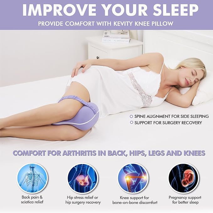 Kevity Leg & Knee Pillow Cove for Side Sleepers - Machine Washable & Cooling Pillow Case with Strap - Replacement Pillowcase Cover 10'' x 8.5'' x 5.3'' - Cover ONLY (Mid-Grey, Medium, 1PCS)