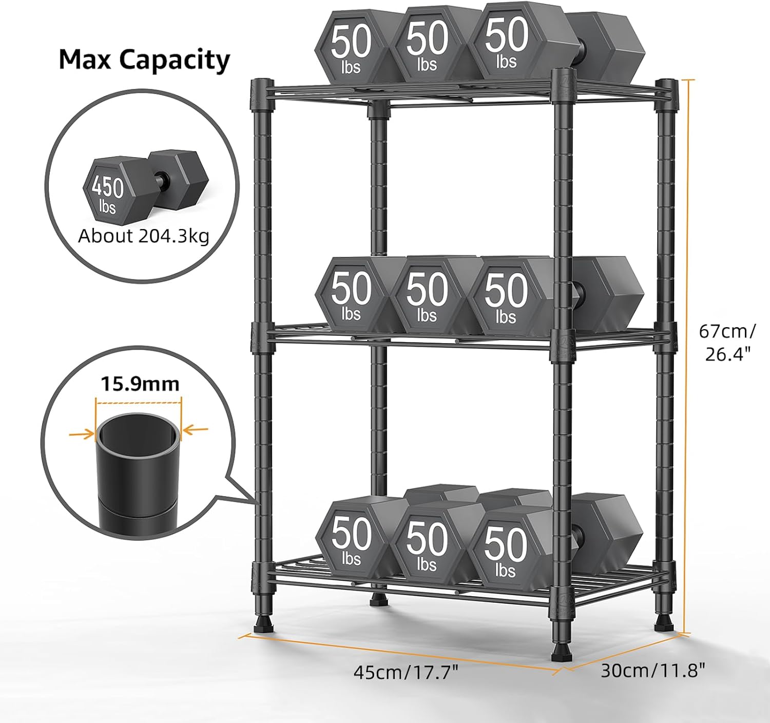 450 lbs Steel Storage Shelving 3-Tier Utility Shelving Unit Steel Organizer Wire Rack for Home,Kitchen,Office (11.8" D x 17.7" W x 26.3" H)