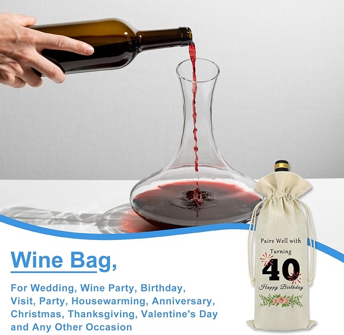 40th Birthday Gift Idea Wine Bag Funny 40th Birthday Party Gift for Men 1984 40th Birthday Gift for Women Mom Friend Sister Brother Coworker 40 Year Old Party Supplies Decorations Wine Bottle Bag