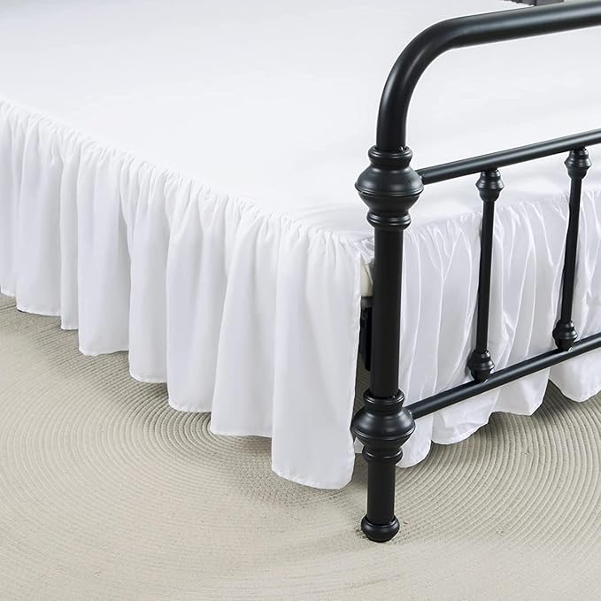 Bed Skirt Twin Size Ruffled Bed Skirt with Split Corners, 12 Inch Drop Dust Ruffle Bed Skirt with Platform, White