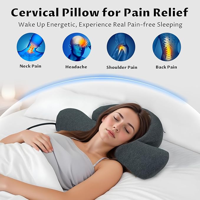 Cervical Neck Pillow Adjustable Memory Foam Pillows with Inflatable Tube, Ergonomic Contour Neck Pillow for Neck Pain Relief,Support Pillow for Side Back Stomach Sleeper