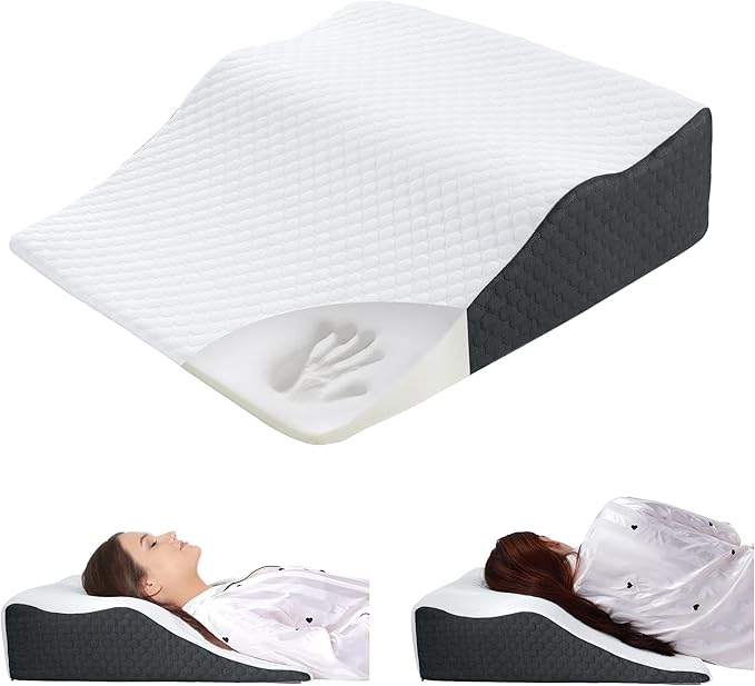HOMBYS 8" Bed Wedge Pillow for Back & Side Sleepers, Wave-Shaped Design Fit The Neck Curve, Back Support & Neck Elevation Pillow, Slow Rebound Foam Filling Supportive Pillow with Breathable Cover