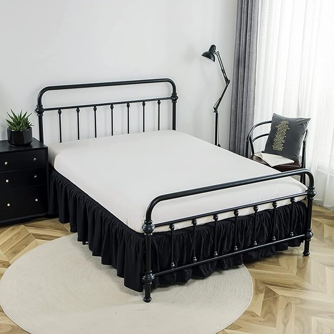 Bed Skirt Full Size Ruffled Bed Skirt with Split Corners, 16 Inch Drop Dust Ruffle Bed Skirt with Platform, Black, Full - 16" Drop