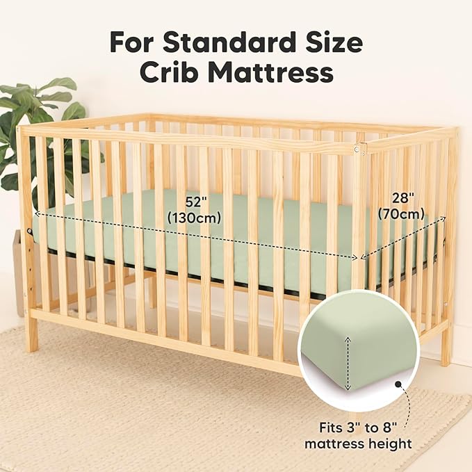 2-Pack Waterproof Crib Sheets for Boys, Girls - Viscose Derived from Bamboo Crib Sheets Neutral, Crib Mattress Protector Sheet, Soft Toddler Bed Sheets, Fitted Baby Crib Sheets Girl, Boy (Avocado)