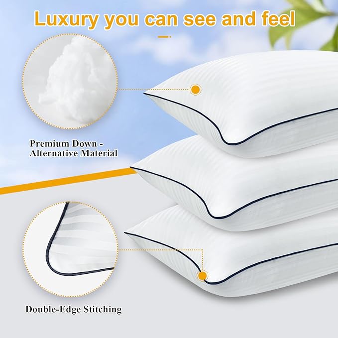 Bed Pillows for Sleeping - 4 Packs Queen Size Luxury Hotel Down-Alternative Pillow for Neck and Shoulder Pain Relief, Soft Density for Side, Back or Stomach Sleepers(20 * 30")