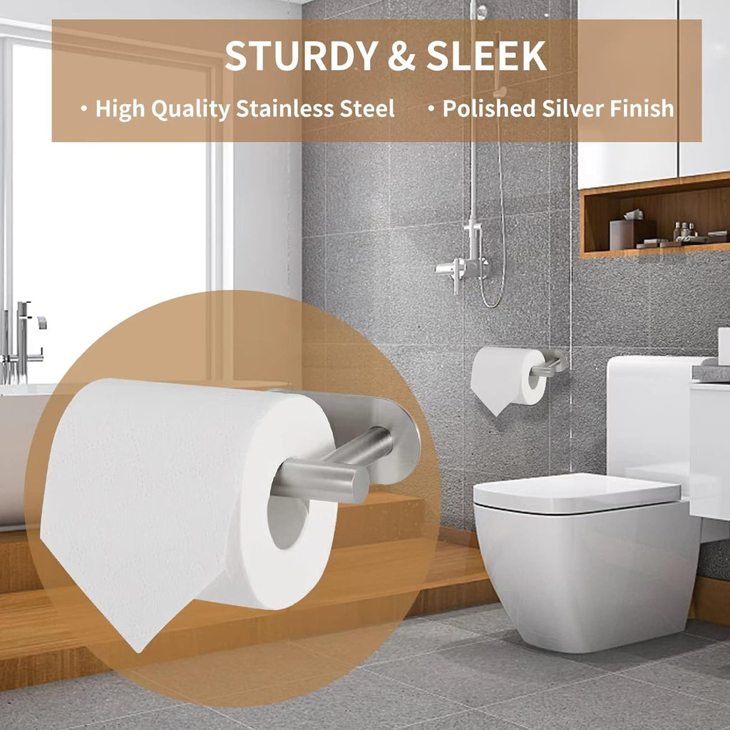 Toilet Paper Holder,Brushed Nickel,Wall Mount, Upgraded Adhesive Toilet Roll Holder,no Drilling,Bathroom/Rv/Washroom,SUS 304 Stainless Steel,Rustproof (Silver, 2 Pieces)