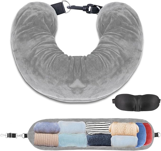 Travel Pillow You Stuff with Clothes, Stuffable Travel Pillow Transforms Into Extra Luggage Without Excess Fees, Stuffable Neck Pillow Fits 3+ Days of Travel Essentials Gray