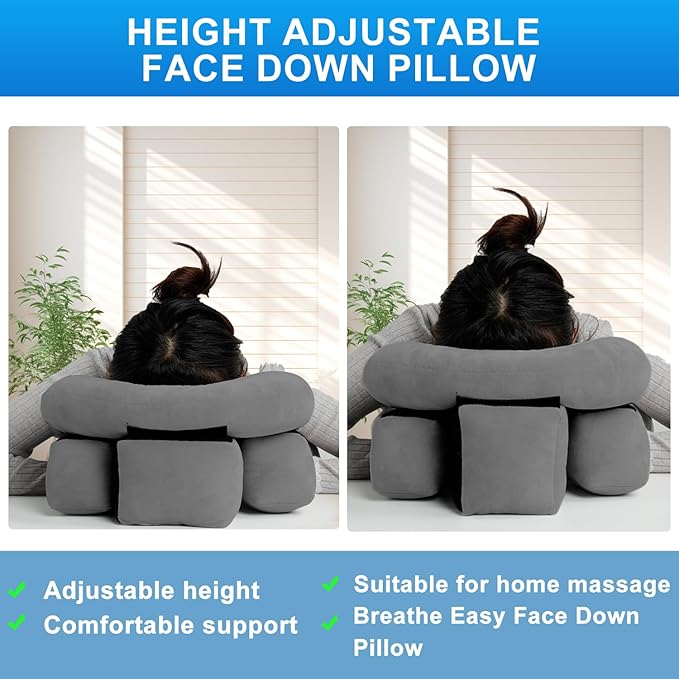 Face Down Pillow for Sleeping - Height Adjustable Face Down Pillow After Eye Surgery, Prone Pillow for Bed Stomach Sleeping, Prone Pillow, Home Massage Pillow, Retinal Vitrectomy Recovery Equipment