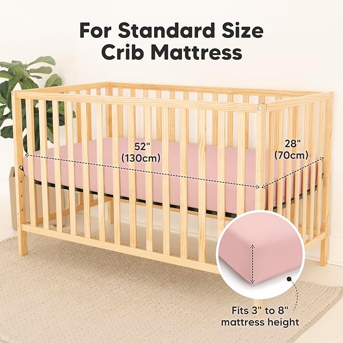 2-Pack Waterproof Crib Sheets for Boys, Girls - Viscose Derived from Bamboo Crib Sheets Neutral, Crib Mattress Protector Sheet, Soft Toddler Bed Sheets, Fitted Baby Crib Sheets Girl, Boy (Rose)