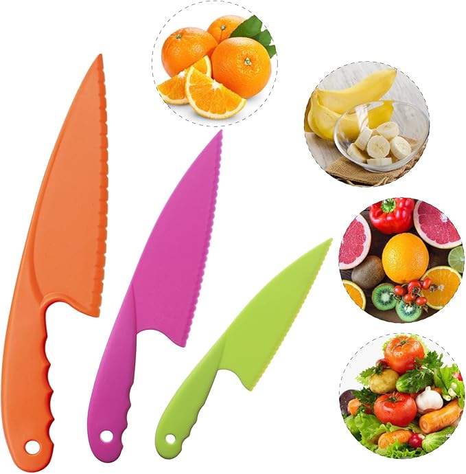 MOTYAWN 8 Pieces Kids Plastic Nylon Cooking Knife Set, Safe Knives for Bread Without BPA,Children's Safe Cooking Chef Nylon Knives for Cooking and Cutting Fruits, Veggies & Cake