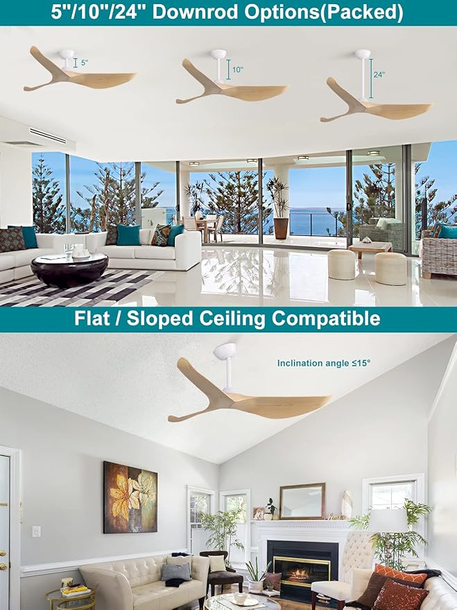 Sofucor 52" Ceiling Fan no Light and Remote Control, Modern Ceiling Fan without Light, Indoor Outdoor Ceiling Fan with Reversible Motor, 6 Speeds, Burlywood