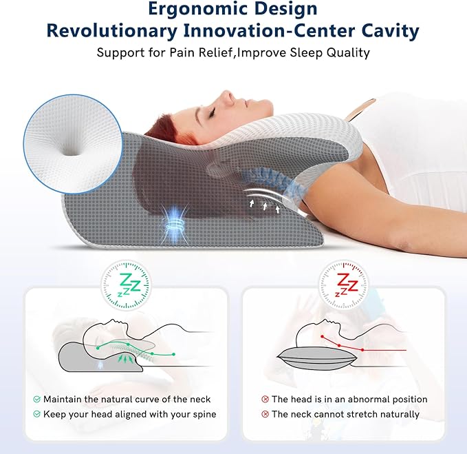 Cervical Neck Pillow for Pain Relief, Vuteehy Adjustable Ergonomic Memory Foam Pillow for Neck and Shoulder Pain, Orthopedic Contour Support Pillows for Side Back & Stomach Sleepers, Grey-1