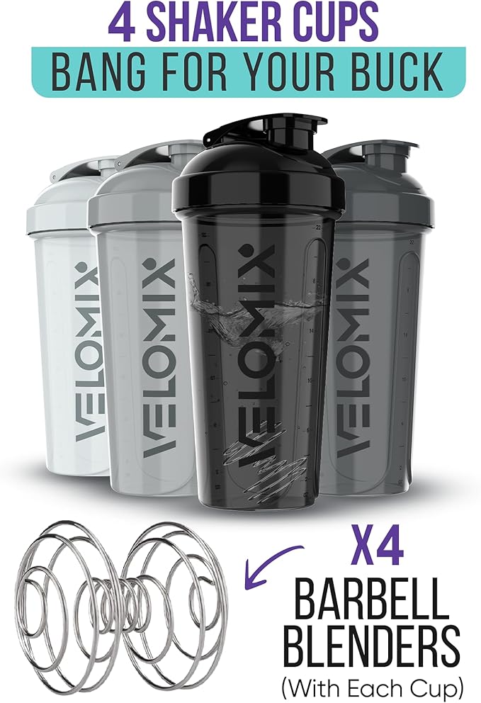 '-4 PACK- 28 oz Protein Shaker Bottle for Protein Mixes - 4x Wire Whisk | Leak Proof Shaker Cups for Protein Shakes | Protein Shaker Bottle Pack | Protein Shake Cup