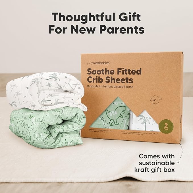 2-Pack Organic Crib Sheets for Boys, Girls - Jersey Fitted Crib Sheet, Baby Crib Sheets Neutral, Crib Mattress Sheet, Cotton Crib Sheets, Breathable Crib Sheet, Baby Mattress Sheets (DinoDood)