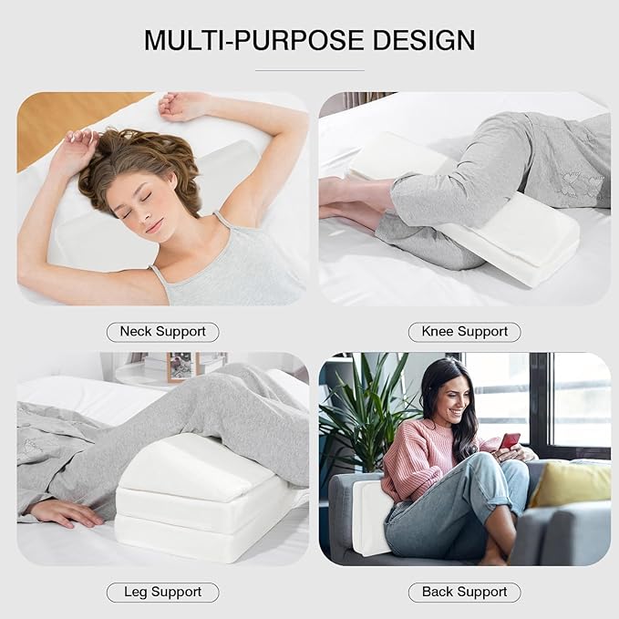 BALAPET 3-in-1 Adjustable Height Wedge Pillow, 7" Height Leg Knee Pillow for Side Sleepers & Aligns Spine, Supportive Bolster Pillow for Pregnancy Relieves Pressure Hip Leg Elevation, 26", White