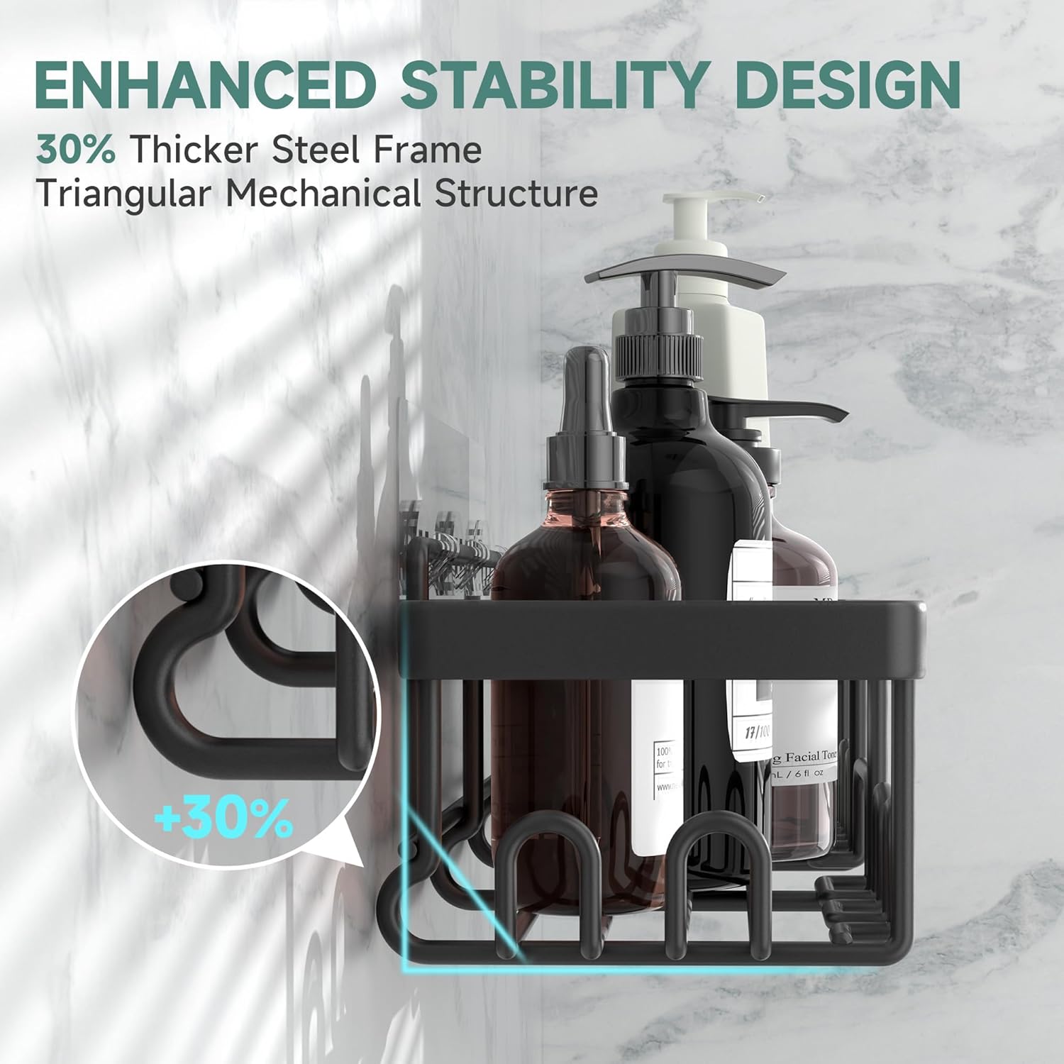 Veken Rustproof & Waterproof Shower Caddy 6-Pack, No Drilling Adhesive Shelves Rack with Soap Holder, Large Capacity Bathroom Organizers and Storage, Wall-Mounted Kitchen & Home Decor