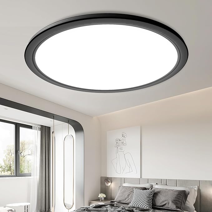 slochi 12 Inch Flush Mount LED Ceiling Light Fixture Black, 28W 5000K Ceiling Lamp, 3200LM Super Bright Daylight Surface Mount LED Ceiling Light Fixture for Kitchen, Bedroom, Laundry, Closet Room