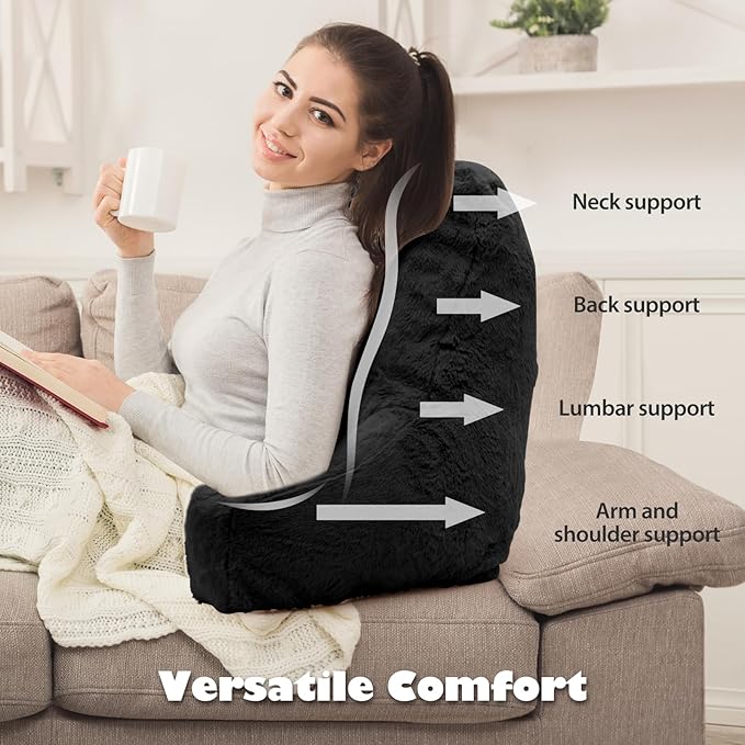 Reading Pillow Large Bed Pillow,Backrest with Arms, Back Support for Sitting Up in Bed, Couch for Lounging Bedrest,Black