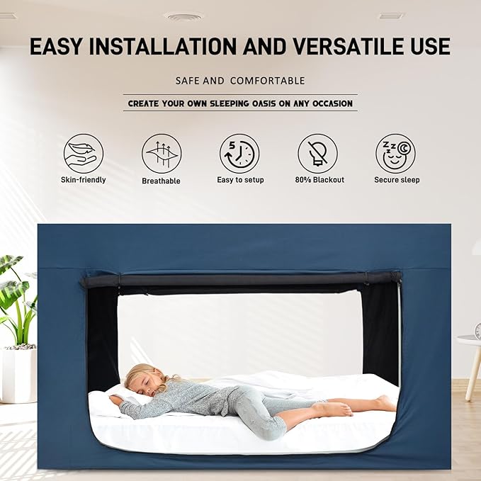 Bed Tent Bed Canopy Twin Size Tents for Adult and Kids - Portable Sleeping Bed Tents 80% Blackout with 4 Doors Breathable Private Space Tents(Mattress Not Included)