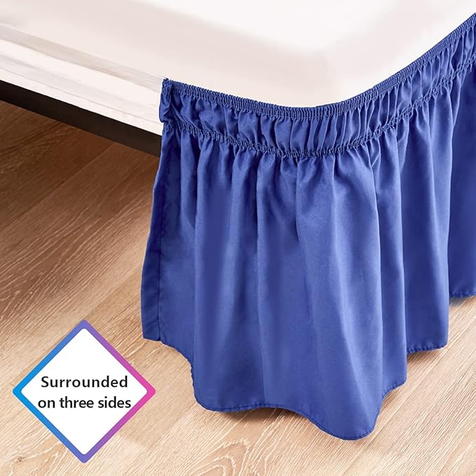 RIMELA Navy Bed Skirt King Size 18 Inch Drop, Blue Wrap Around Elastic Bedskirt, Dust Ruffle for Adjustable Bed Base, Soft Durable Fabric Machine Washable Easy to Install