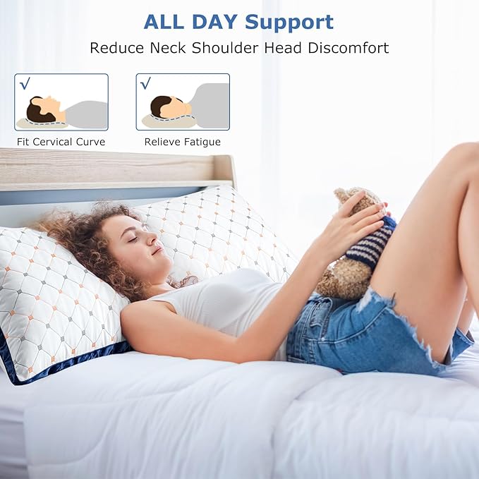 Cooling Pillows Queen Size Set of 2, Luxury Hotel Quality Queen Bed Pillows, Fluffy Down Alternative Pillows 2 Pack for Sleeping, Soft Gusseted Pillows for Side, Back or Stomach Sleepers