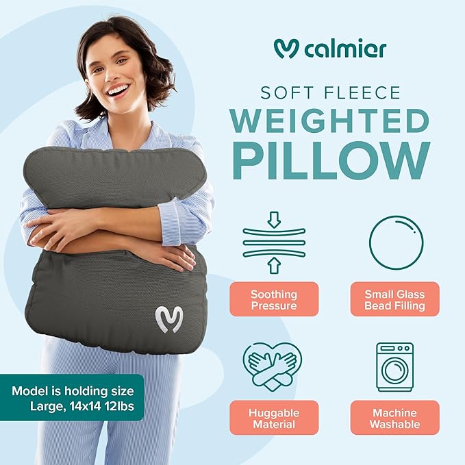 Calmier - 6 lb Sensory Weighted Pillow - Glass Bead Filled Hug Pillow - Ultra Plush Cozy Weighted Pillows for Adults and Kids - Child Sensory Pillow - Weighted Lap Pad (Charcoal Gray - Fleece, 6 LBS)