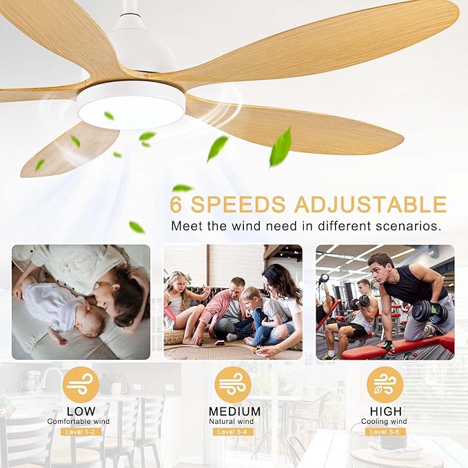 Modern Ceiling Fans with Lights Remote Control, Farmhouse Fandaliers with LED Light Kit and 5 ABS Fan Blades,52 Inch Ceiling Fan Chandeliers for Living Room, Kitchen, Bedroom