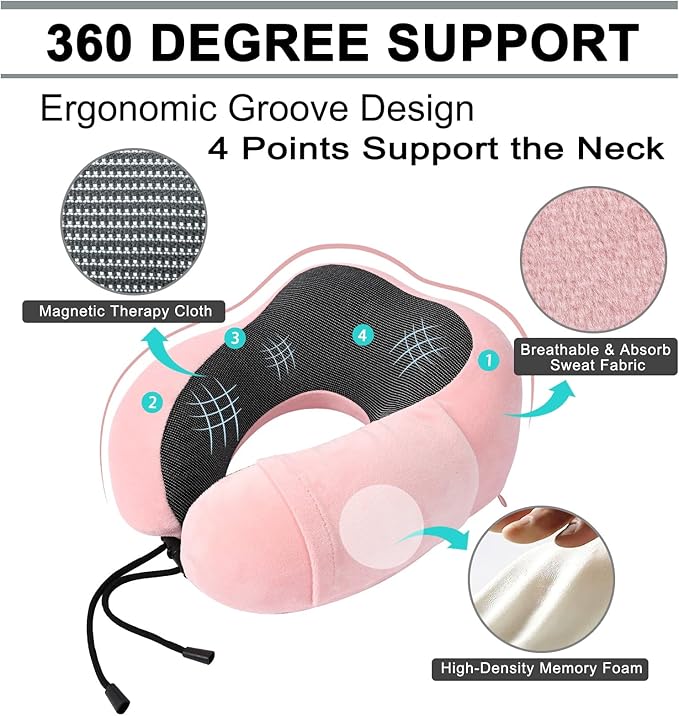 Travel Pillow and Blanket Set Neck Pillows Soft Blankets with Sleep Mask Travel Essentials for Airplane Car Memory Foam Pink